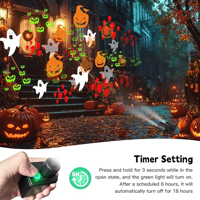 Double Head Halloween Projector Lights Outdoor with Timer,IP65 Waterproof Dynamic Halloween Ghost Skeleton Pumpkin Devil Face Lights for Home Window Wall Decor