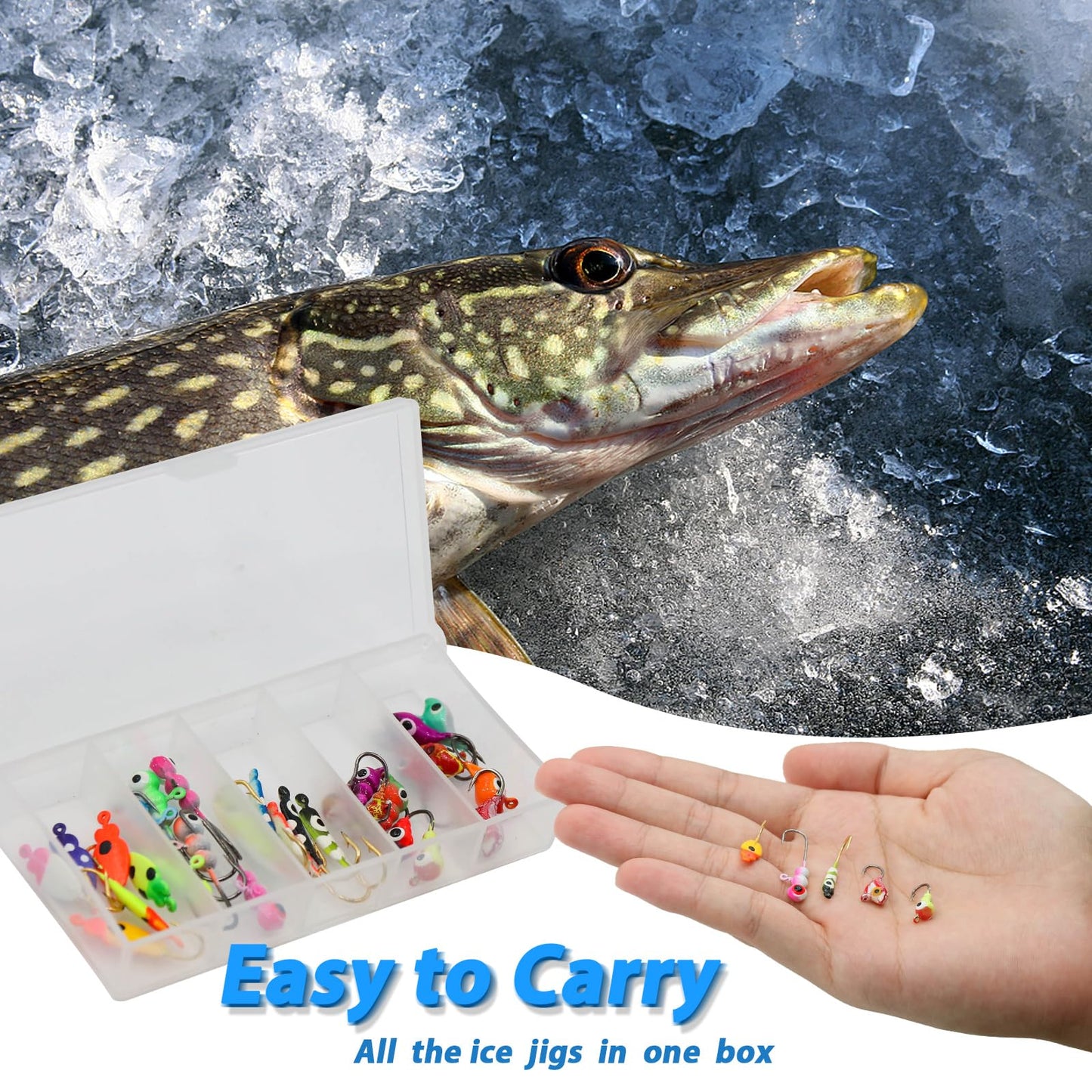 FishTrip Ice Fishing Jigs Kit, Glow Jig Lure Set for Winter Ice Fishing