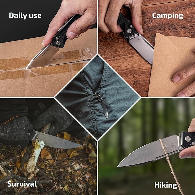 REALSTEEL H6 Blue Sheep Folding Pocket Knife,Nail Nick, 3.74" 14C28N Satin Blade, Thumb Stud, G10 Handle, 5oz, Tip-up Pocket Clip, EDC, Gifts, Camping Hiking Hunting(Drop Point Satin)