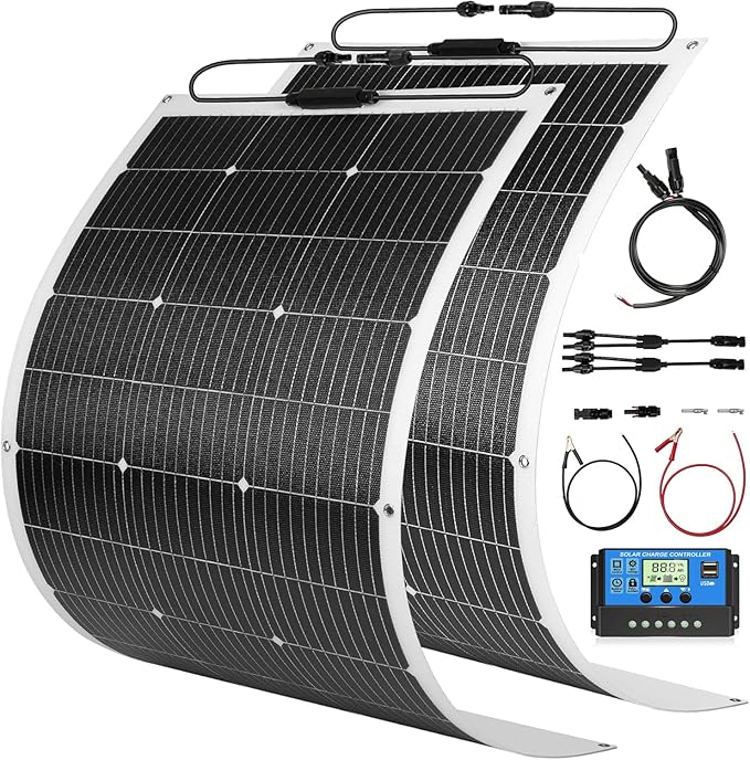 800W Solar Panel Kit, 2x400W Flexible Monocrystalline RV Solar Panel | for 12V/24V Battery | ETFE Semi-Flexible, Bendable to 30° | for RV, Boat, Van, Off-Grid Charging