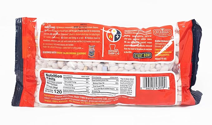 Ragin' Cajun Seasoned White Beans - 16 oz Pack, Pack of 4, Fat-Free, Gluten-Free, Reduced Sodium - Authentic Louisiana Creole Dish