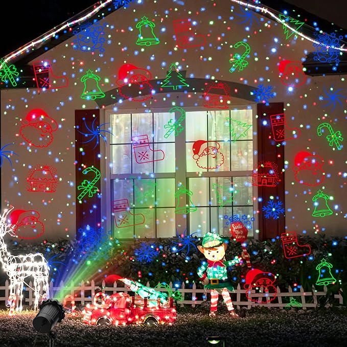 Laser Christmas Projector Lights Outdoor, 3 Colors RGB Christmas Laser Lights Outdoor Waterproof, Christmas Decorations Indoor Outdoor, Holiday Laser Light Projector for Home Garden Yard
