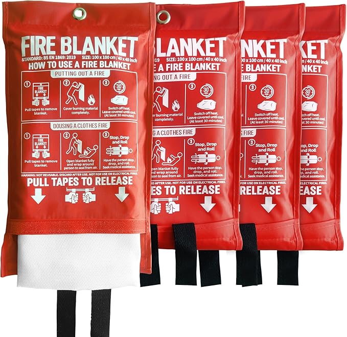 Fire Blanket for Kitchen and Home, 40" x 40", Fiberglass Emergency Fire Blanket, 4 Pack
