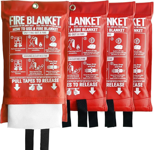 Fire Blanket for Kitchen and Home, 40" x 40", Fiberglass Emergency Fire Blanket, 4 Pack