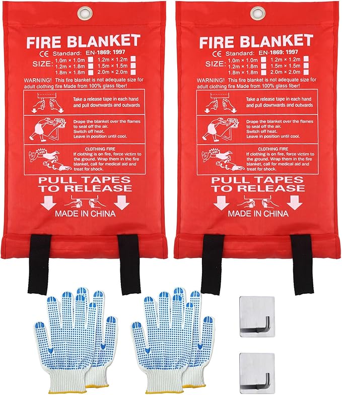 Home Emergency Fire Blankets 47??x 47??Fiberglass Fire Blankets Essential Emergency Fire Blankets for Home and Kitchen 2 Packs
