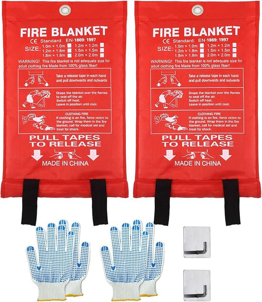 Home Emergency Fire Blankets 47??x 47??Fiberglass Fire Blankets Essential Emergency Fire Blankets for Home and Kitchen 2 Packs