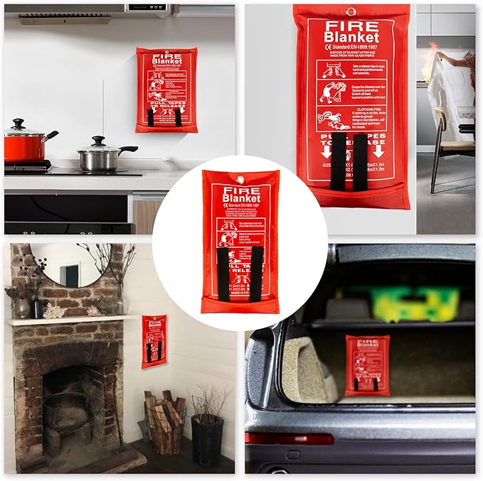 FLASLD 4 Pack Fire Blanket for Home and Kitchen, 40x40 Inch Fiberglass Fire Blankets Emergency for People, Fire Suppression Blankets for School Fireplace Grill Car Office Garage Welding Warehouse