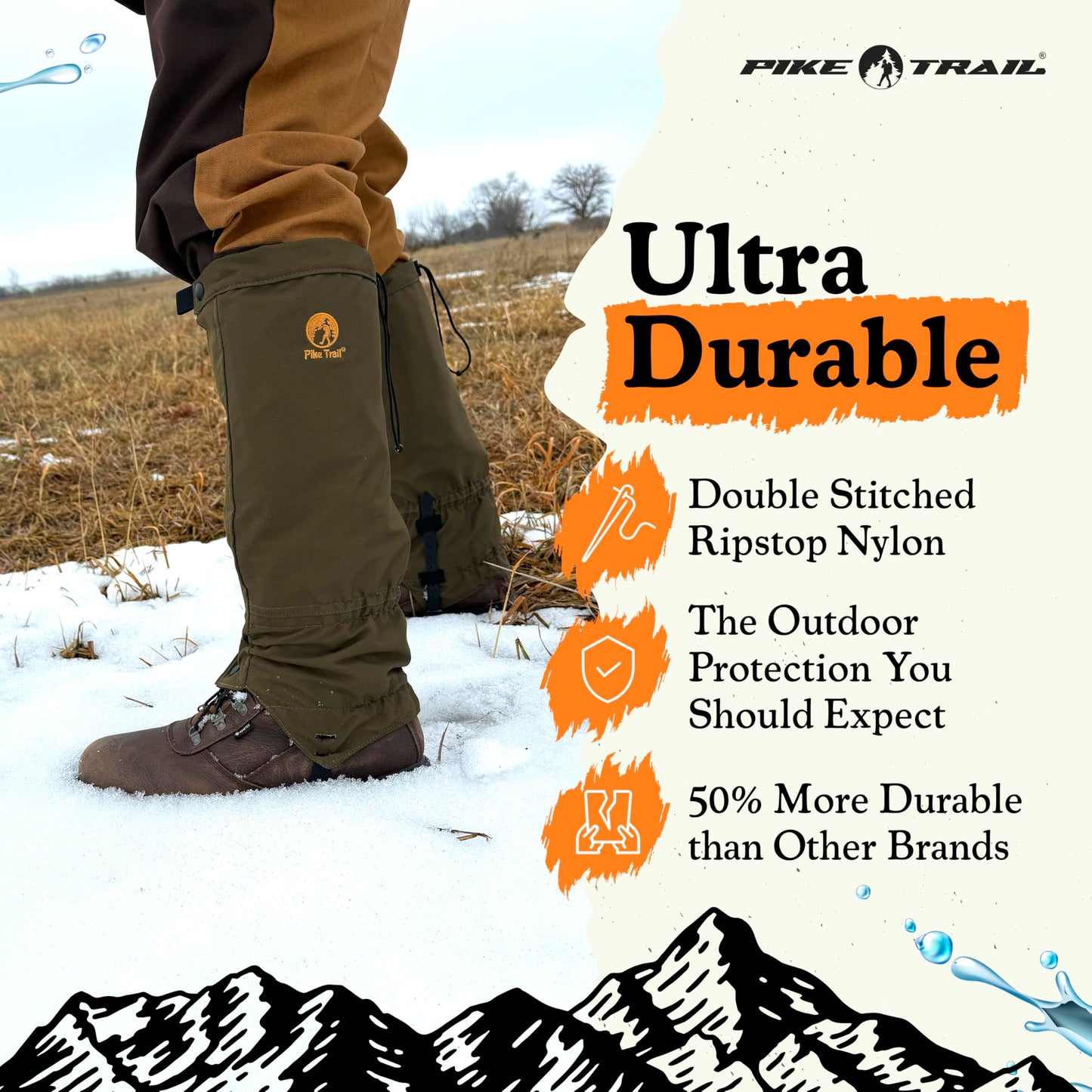 Pike Trail Adjustable Leg Gaiters - Lightweight, Waterproof - Leg Guards for Men & Women - Hiking