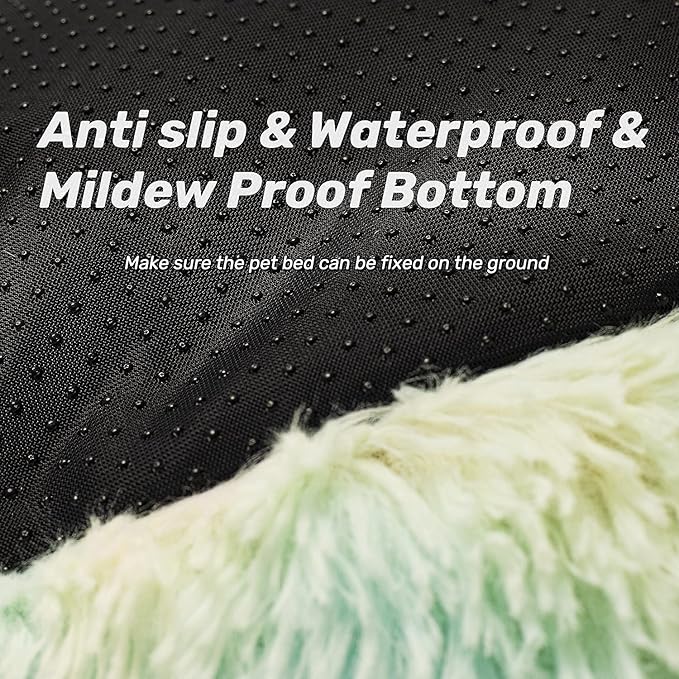 Anti Anxiety Round Fluffy Plush Faux Fur Warm Washable Dog Bed & Cat Bed, Original Bed for Small Medium Large Pets,Used to Relieve Joints and Improve Sleep（20"/24"/27''） (20", Rainbow)