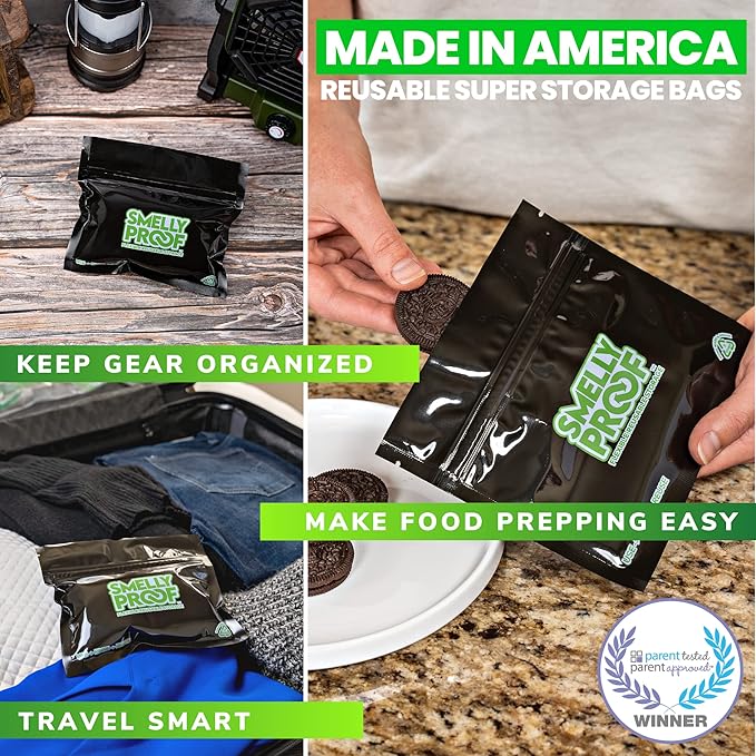 10pk 4-MIL Thick HEAVY DUTY Smelly Proof Reusable Bags Black, USA-Made, Reusable Food Storage Bags, Sandwich Bags, Reusable Freezer Bags, Non-Silicone Bags, 10 x Reusable Bag, 6" x 4"