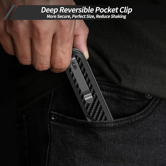 FINTISO Pocket Knife, 3" S35VN Blade EDC Knife with Carbon Fiber Handle, Folding Knife with Pocket Clip for Outdoor Camping, Hunting, Hiking, Survival, Parrot Series