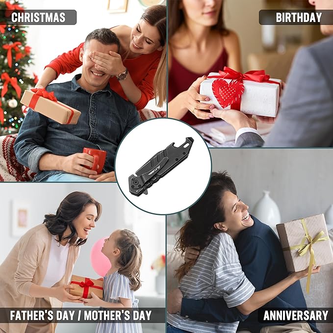 FLISSA 4.5" G10 handle folding knife, FLISSA Folding Knife, 4" Small Pocket Knife with Bottle Opener and Slotted Screwdriver, Dual Craftsman Handle, EDC Pocket Knife for Hunting, Survival, Camping and Outdoor Activities, Black