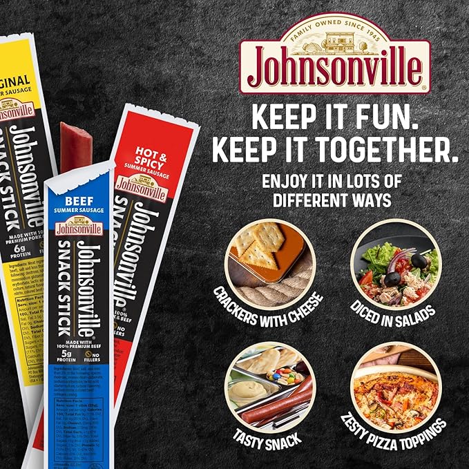 Johnsonville Summer Sausage Snack Sticks - Dairy Free, Gluten Free Protein Snacks, Jerky Snack Packs - Original, 1 oz., 24-Pack