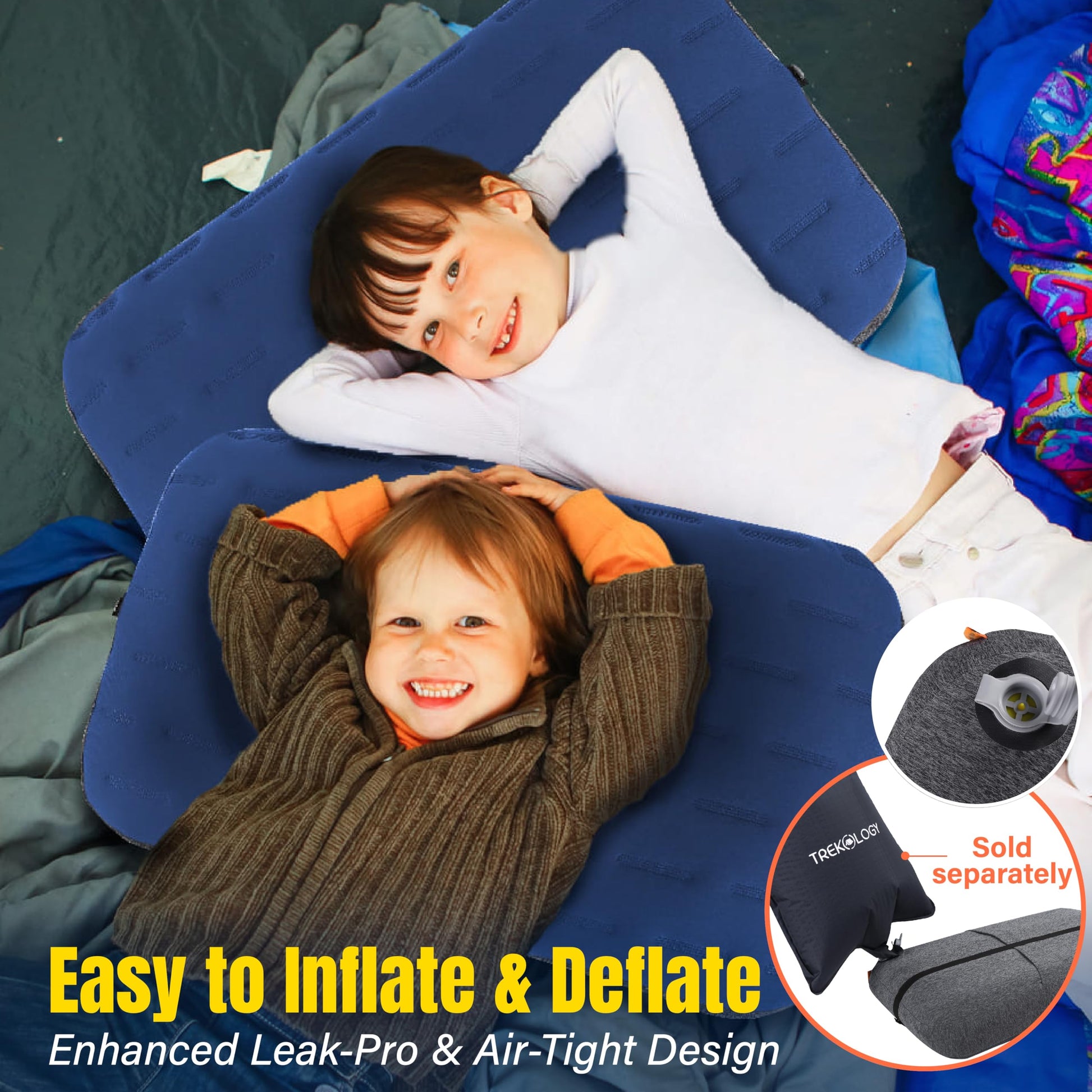 TREKOLOGY Camping Pillow - Large Inflatable (24"x15") for Home-Like Comfort, Portable & Ergonomic