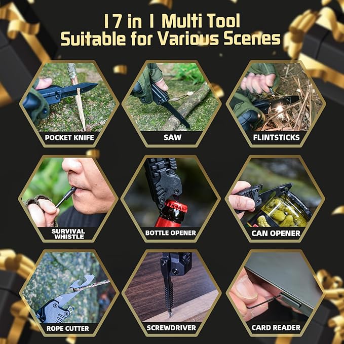 Multi-Tool Gifts for Men, Christmas Stocking Stuffers for Dad from Daughter Son, Multitool Knife 17 in 1 EDC Gear Cool Father Unique Birthday Gifts for Him Husband Boyfriend Grandpa Camping Essentials