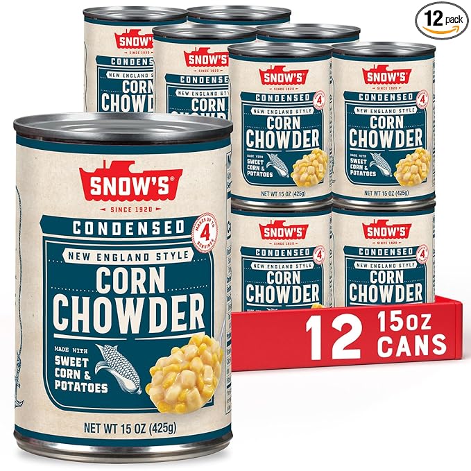 Snow's Condensed Corn Chowder, 15 oz Can (Pack of 12) - Creamy and Comforting Chowder with Corn, Spices and Hearty Potatoes