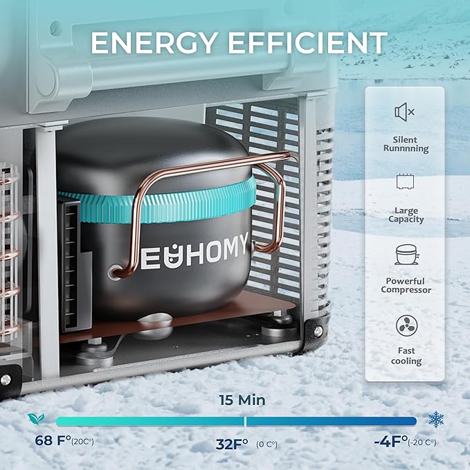 EUHOMY 12 Volt Refrigerator, 48QT(45L) Electric Cooler, 12V Fridge APP Control, 12V Cooler -4℉~68℉, Portable Freezer 12/24V DC 100-240V AC for Camping, Travel, Truck, Home