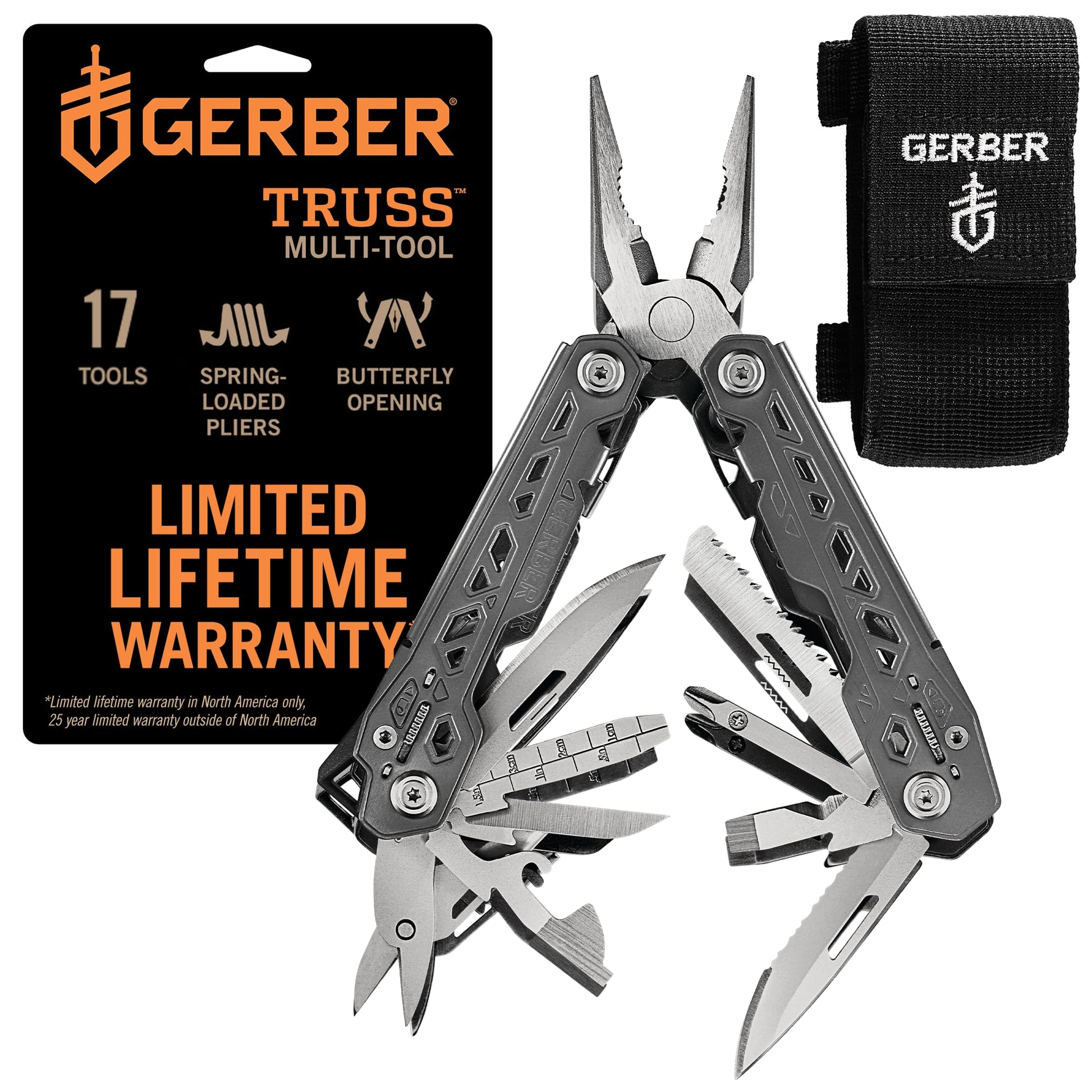 Gerber Gear Truss 17-in-1 EDC Needle Nose Pliers Multi tool - includes Pocket Knife, Screwdriver