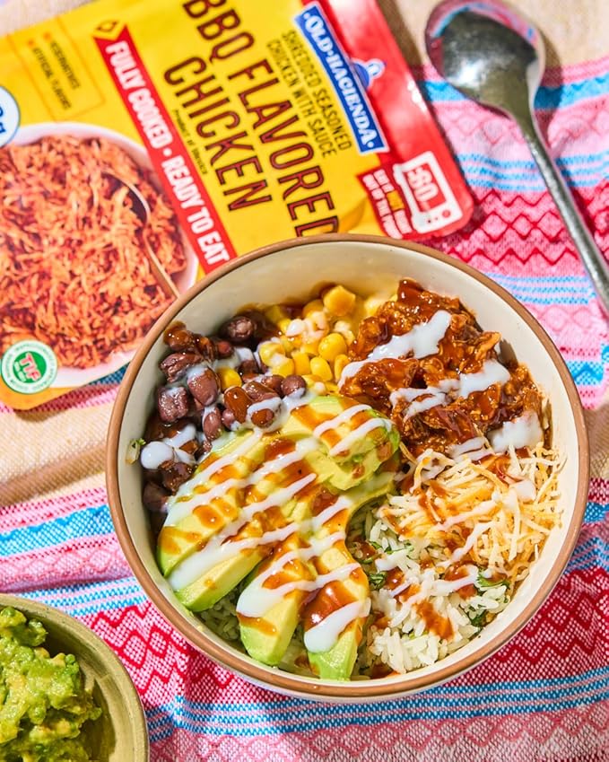 Old Hacienda BBQ Flavored Chicken | 100% Shredded Seasoned Chicken with Sauce | Fully Cooked & Ready to Eat | 26g Protein | No Preservatives or Artificial Flavors | BPA Free Pouch | Pack of 1-8oz