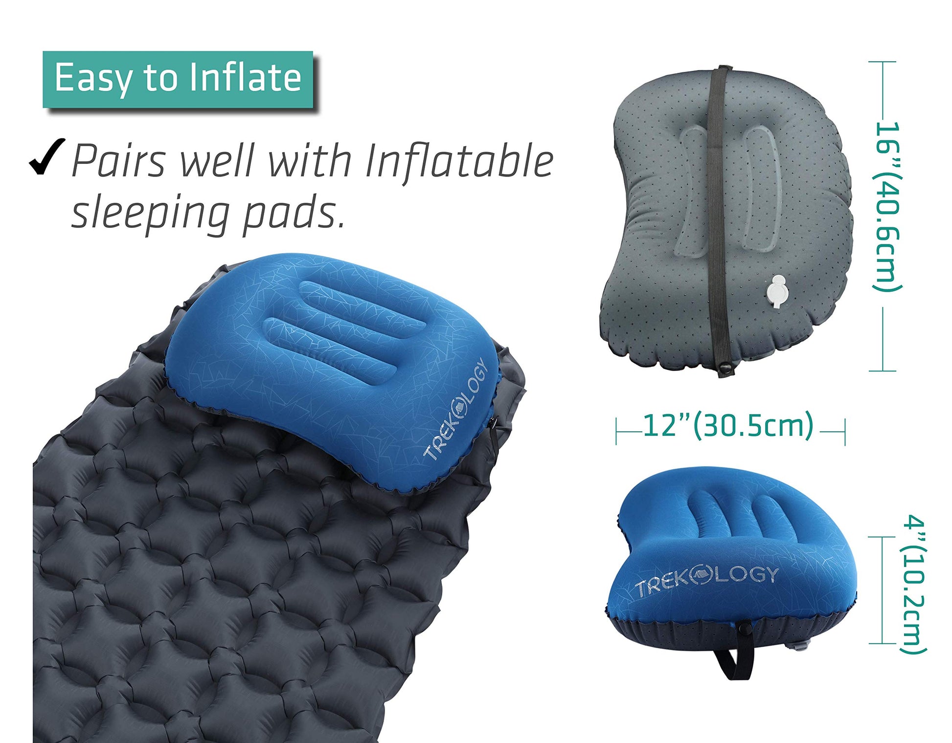 TREKOLOGY Ultralight Inflatable Camping Travel Pillow - ALUFT 2.0 Compressible, Compact