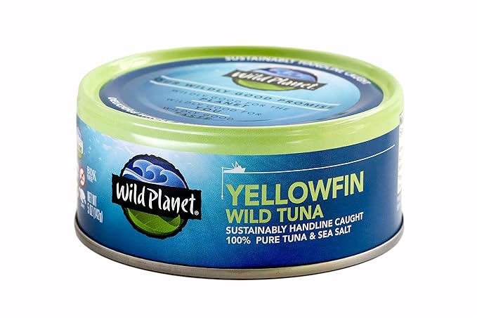 Wild Planet Wild Yellowfin Tuna, Tinned Fish, Canned Tuna, Sustainably Wild-Caught, Non-GMO, Kosher, Gluten Free, Keto and Paleo, 5 Ounce (Pack of 12)