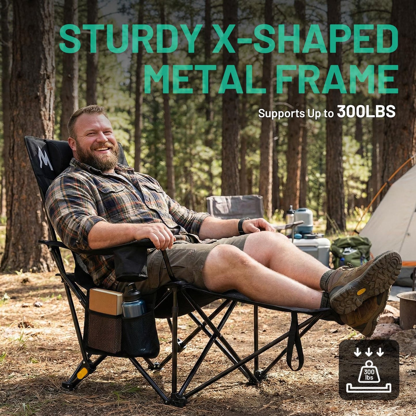 Overmont Reclining Camping Chair with Footrest - 4-Position Adjustable Backrest Lightweight Folding