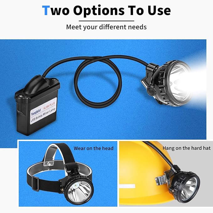 Rechargeable Mining Headlamp, 1+2 LED Super Bright Cap Lamp, Waterproof & Explosion-Proof Safety Miner Light, Hard Hat Head Torch for Coal Mining, Hunting, Fishing, Camping, Hiking, Outdoor Work