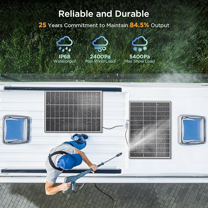 N-Type 16BB 100 Watt Solar Panel, Compact 12V 100W Solar Panel, 25% High Efficiency Monocrystalline PV Module,Ideal for RV,Van,Pickup Truck,Camping,Rooftop,Home,Off-Grid Cabin,Greenhouse(1PCS)