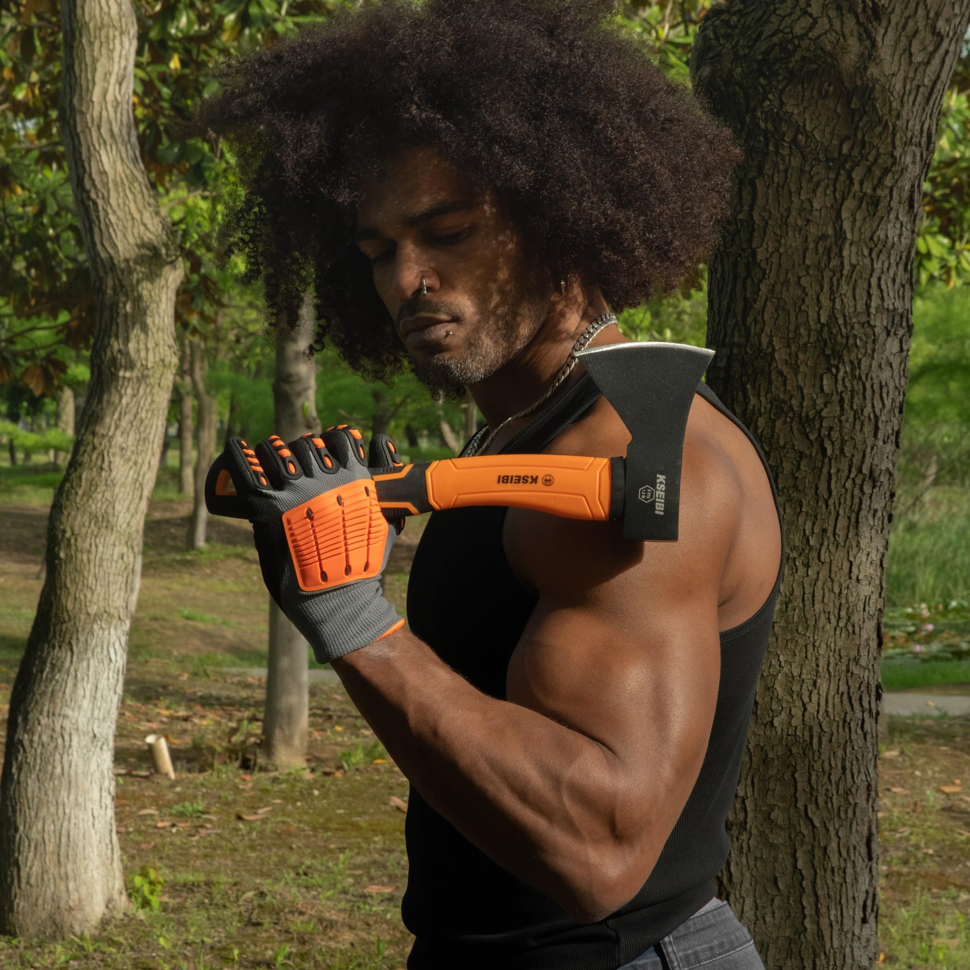 KSEIBI Wood Axe, Small Outdoor Camp Hatchet for Splitting and Kindling Wood, Forged Steel Blade
