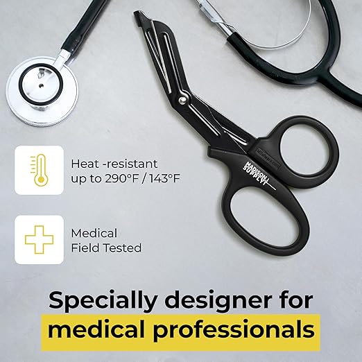 Madison 2 Pack Supply Lefthand Scissors - Black Stainless Steel with Teflon Surface, PP Handler on-Stick Coated Blades Medical Scissors - Durable Fluoride-Coated Trauma Shears - Black