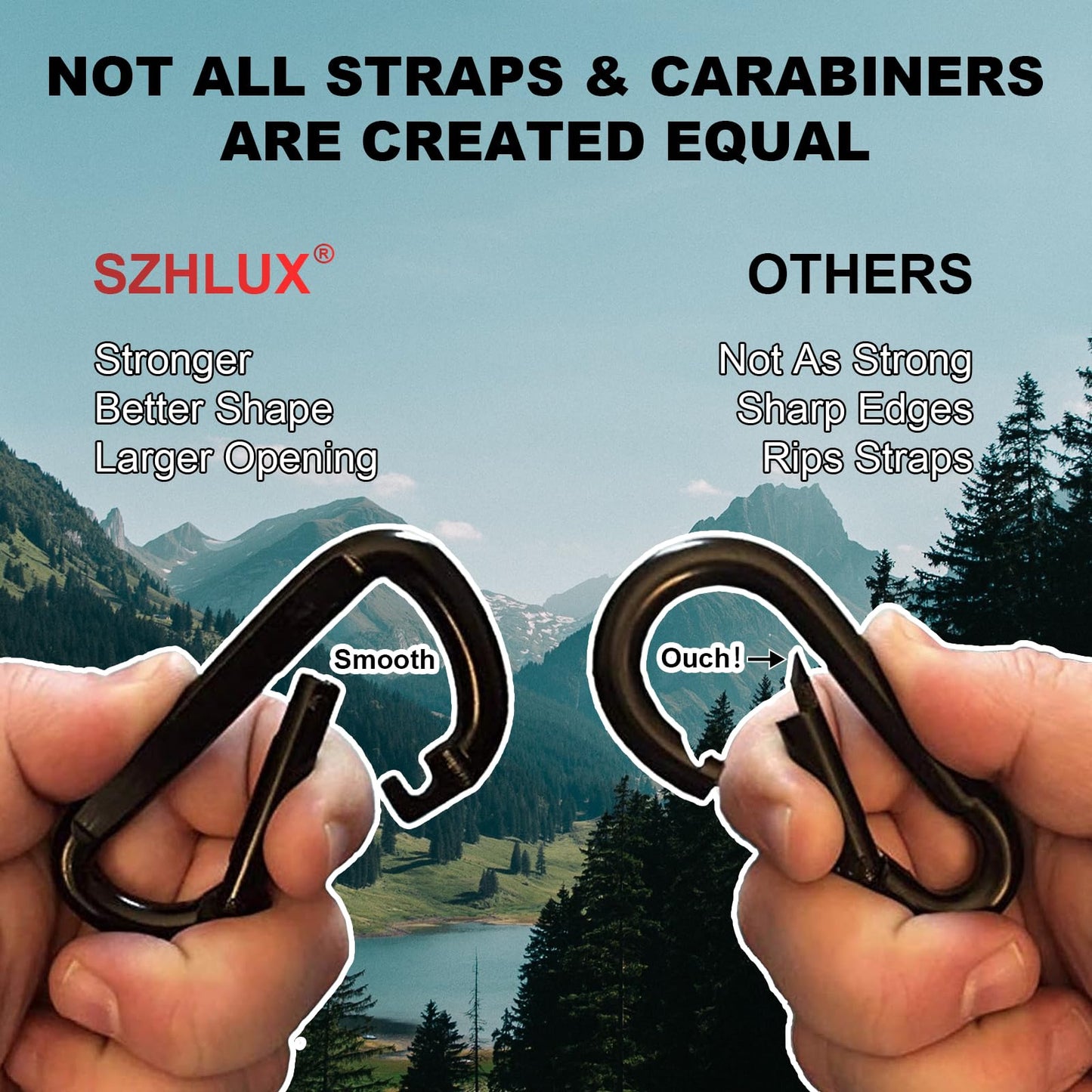 SZHLUX Hammock Straps for Trees - Set of Two 10ft Long, with 38 Loops & 2 Carabiners| Essential