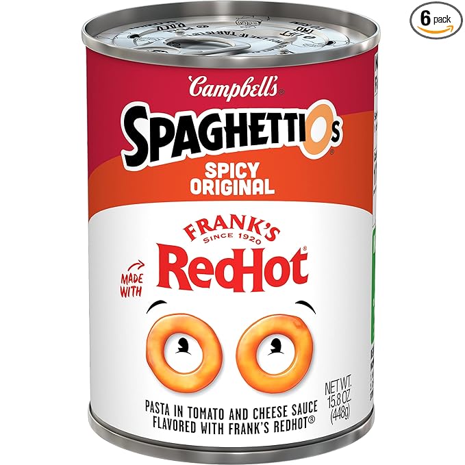 SpaghettiOs Spicy Original made with Frank's RedHot, Canned Pasta, 15.8 OZ Can (Pack of 6)