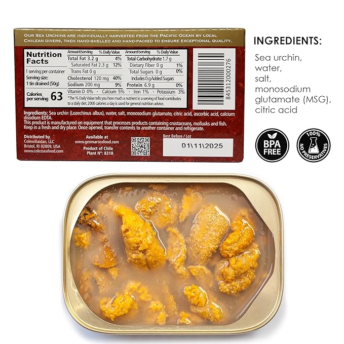 GEOMAR Sea Urchin in Brine - Chilean Sea Urchin, Gourmet Tinned Ready To Eat Seafood, Delicacy Gourmet Pantry Staples, 5 pack