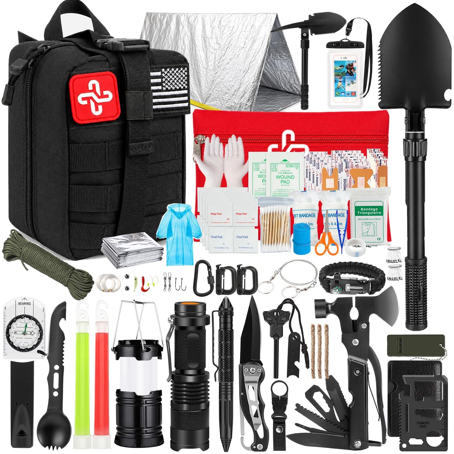 Survival Kit, 250Pcs Survival Gear First Aid Kit with Molle System Compatible Bag and Emergency