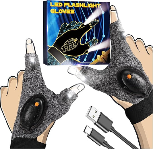 PARIGO Rechargeable LED Flashlight Waterproof Gloves - Christmas Stocking Stuffer Gifts for Men,Cool Gadgets Hands Free Light Gloves Tool for Men Women Husband Boyfriend Mechanics Night Fishing