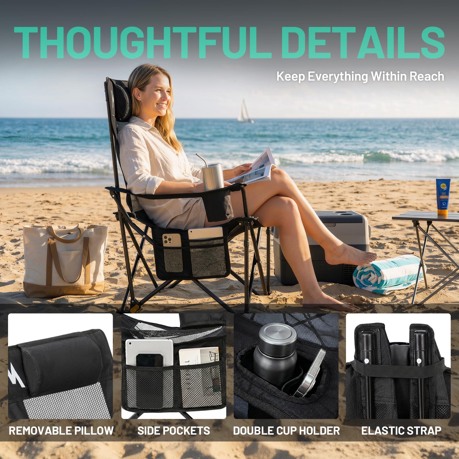 Overmont Reclining Camping Chair with Footrest - 4-Position Adjustable Backrest Lightweight Folding