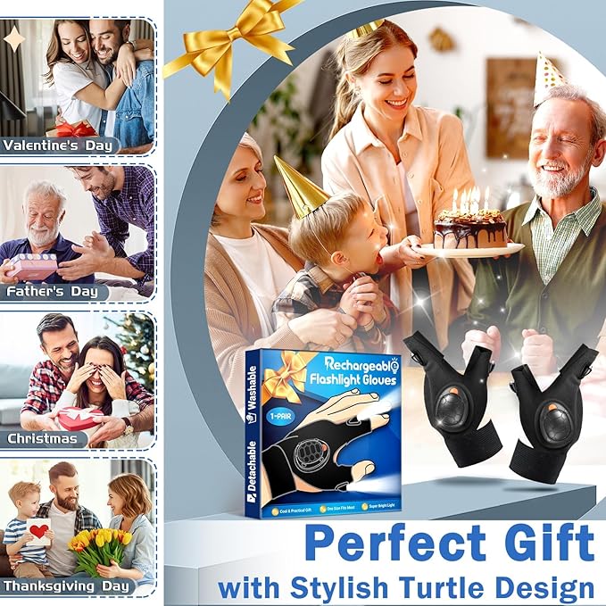 LED Flashlight Gloves Gifts for Men - Christmas Stocking Stuffers for Men Christmas Birthday Gifts for Dad Husband Him, Cool Gadgets Hands Free Light Gloves Tool for Women Husband Boyfriend Mechanics