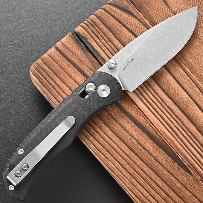 FF22 Folding Pocket Knife,VG10 Steel Blade Micarita Handle Full Tang Knife for Outdoor Activities Camping Hunting Fishing(Black)