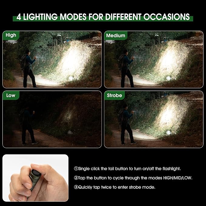 Rechargeable Flashlights 1200 Lumens EDC Flashlight, AA Pocket Flashlight High Lumens with Clip, Super Bright Small Flashlights, 4 Modes Flash Light for Camping, Home, and Emergencies (Green)