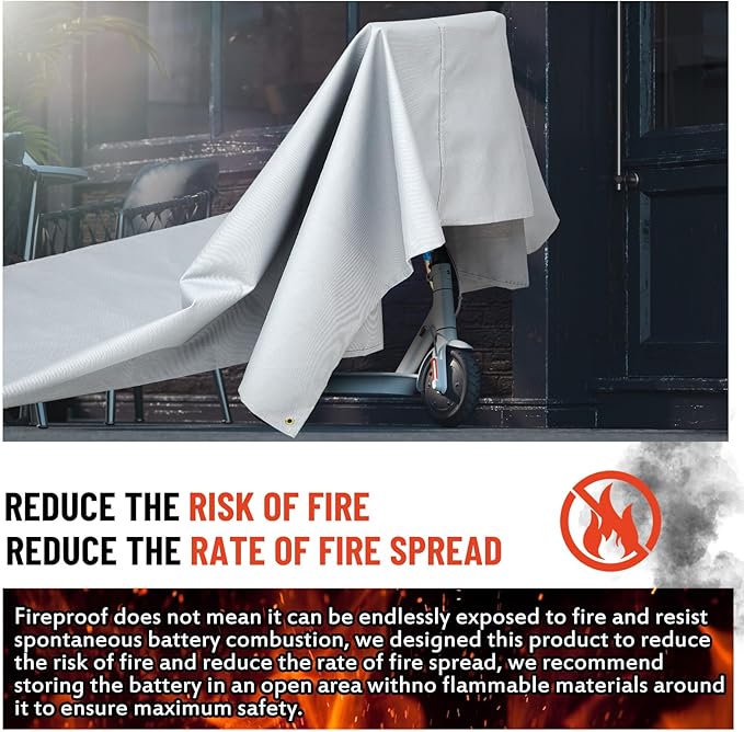 Fireproof Lithium Battery Cover 79 x 79 Inches Ebike Battery Fire Protection Extinguisher Isolate and Extinguish Small Fires, Fire Suppression Blanket for E-Scooter and E-Bike