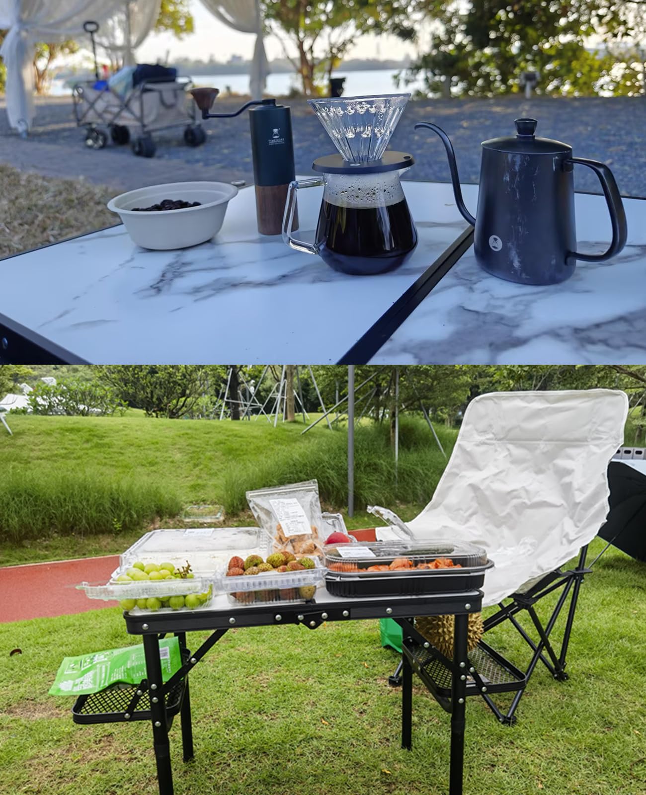 Titanker Small Camping Table Foldable 2ft, Folding Picnic Table with Side Racks & Net, Folding Camp