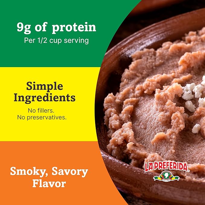 La Preferida Chorizo Refried Beans Heat & Serve for an Instant Side Dish or Add to Enchiladas, Tostadas & More,16 oz. (Pack of 12)