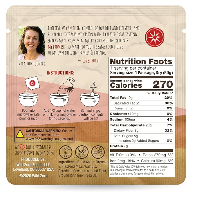 Wild Zora Instant Grain-Free Hot Cereal - Tasty Paleo Friendly Cereals, Instant Hot Meal, Breakfast to Go, Oatmeal Substitute, No Added Sugar, Grain, Dairy, or Soy, Gluten Free, 5-Pack Variety