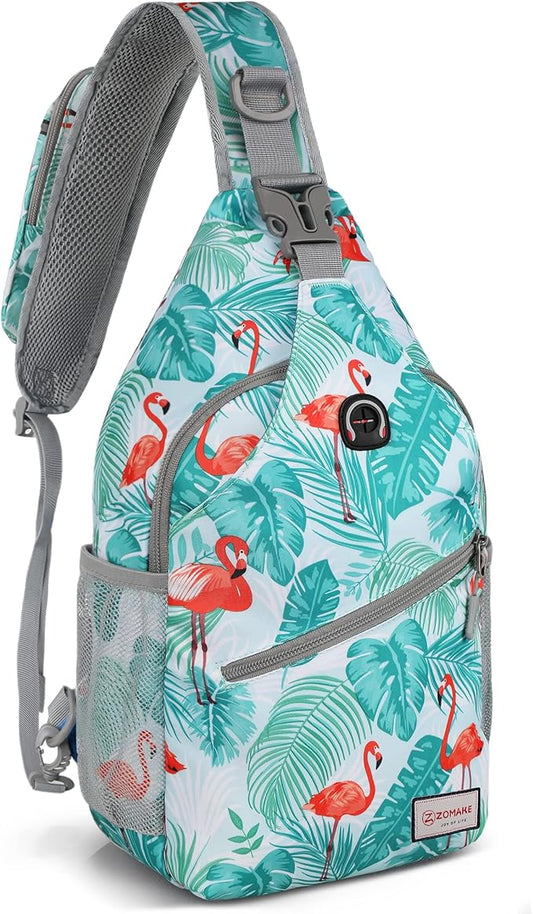 ZOMAKE Sling Bag,Small Crossbody Sling Backpack,Water Resistant Shoulder Daypack for Travel,Anti Thief Chest Bag for Hiking(Flamingo Blue)