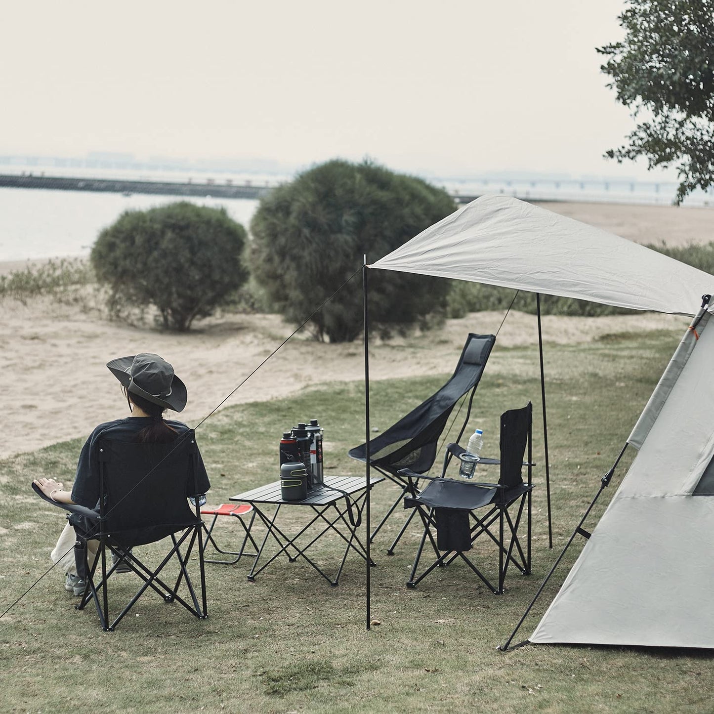 Damei century 4Pack Folding Camping Chairs, Portable for Beach, Lawn, Black