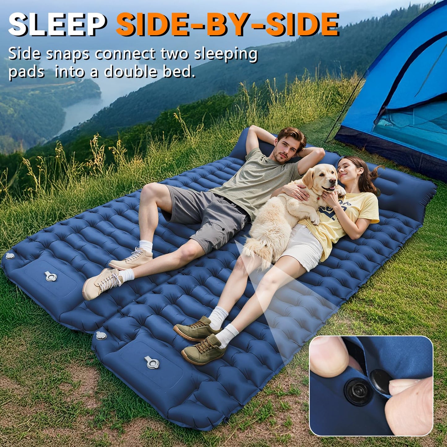 RusChic Sleeping Pad for Camping, Built-in Foot Pump with Pillow