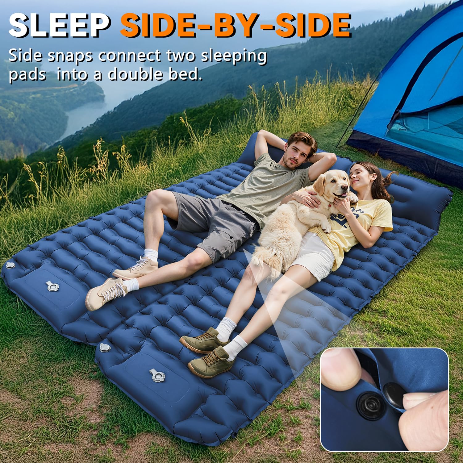 RusChic Sleeping Pad for Camping, Built-in Foot Pump with Pillow