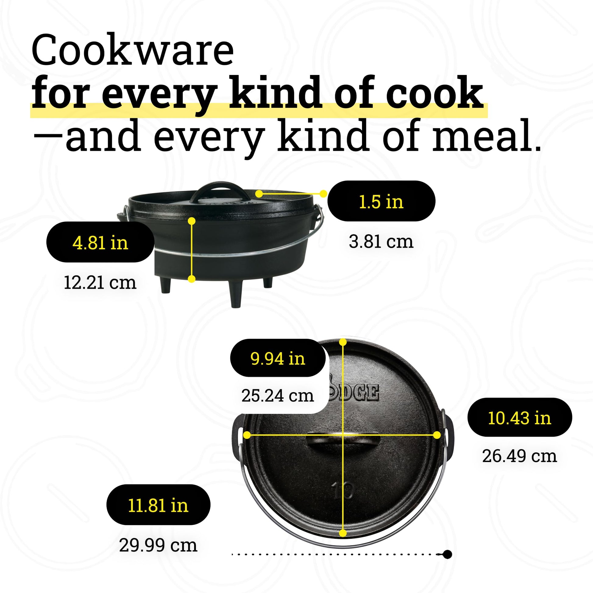 Lodge Seasoned Cast Iron Camp Dutch Oven with Lid - 4 Quart - Dual Handles - Seasoned Cast Iron