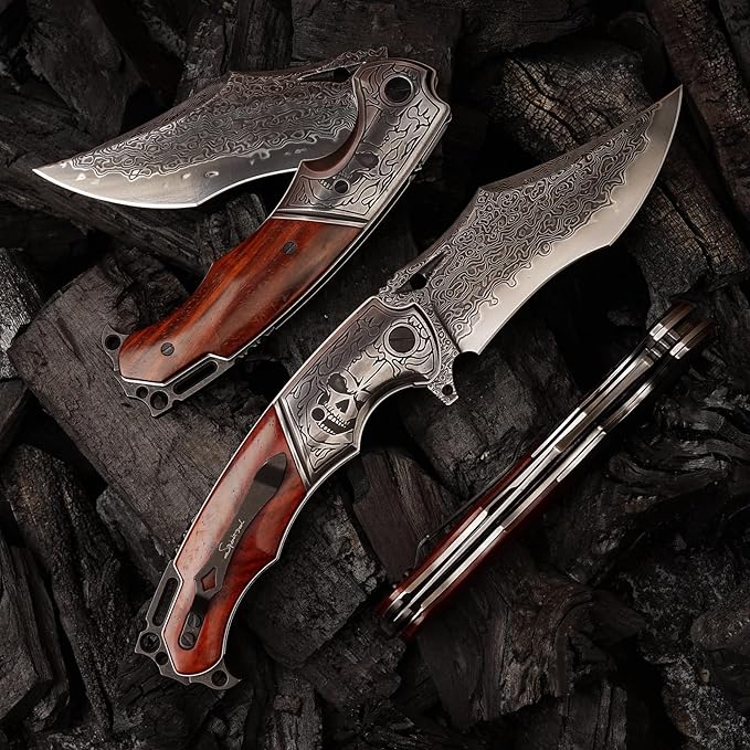 VG10 Core Damascus Steel Folding Knife Suitable for EDC, 4.13 "rosewood Handle, Lined Lock, Outdoor Survival Camping, Suitable for Men and Women