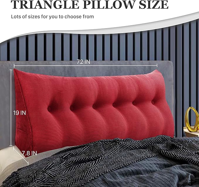 13 lbs Thickened Wedge Pillow Headboard Body Positioner Triangular Reading Pillow Bed Bolster Pillow for Sitting in Bedwith Removable Cover Backrest Red California King